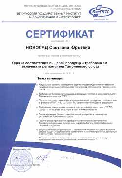 Сертификат семинар БелГИСС, 2013